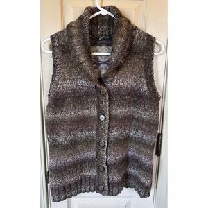 Woolrich Womens Lg Brown/Purple Lambswool Button Sweater Vest